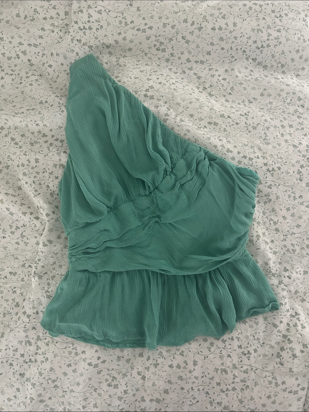 Free People One-Shoulder Ruffled Crop Top in Teal